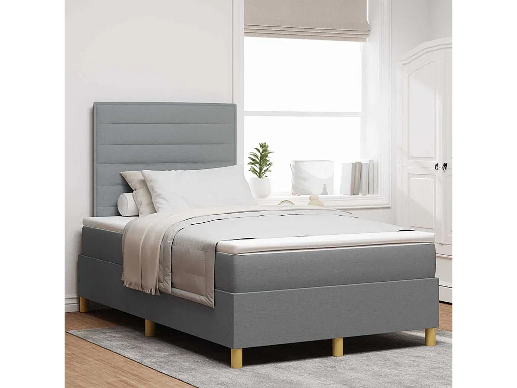 Lit à ressorts avec matelas Gris clair 120 x 190 cm tissu