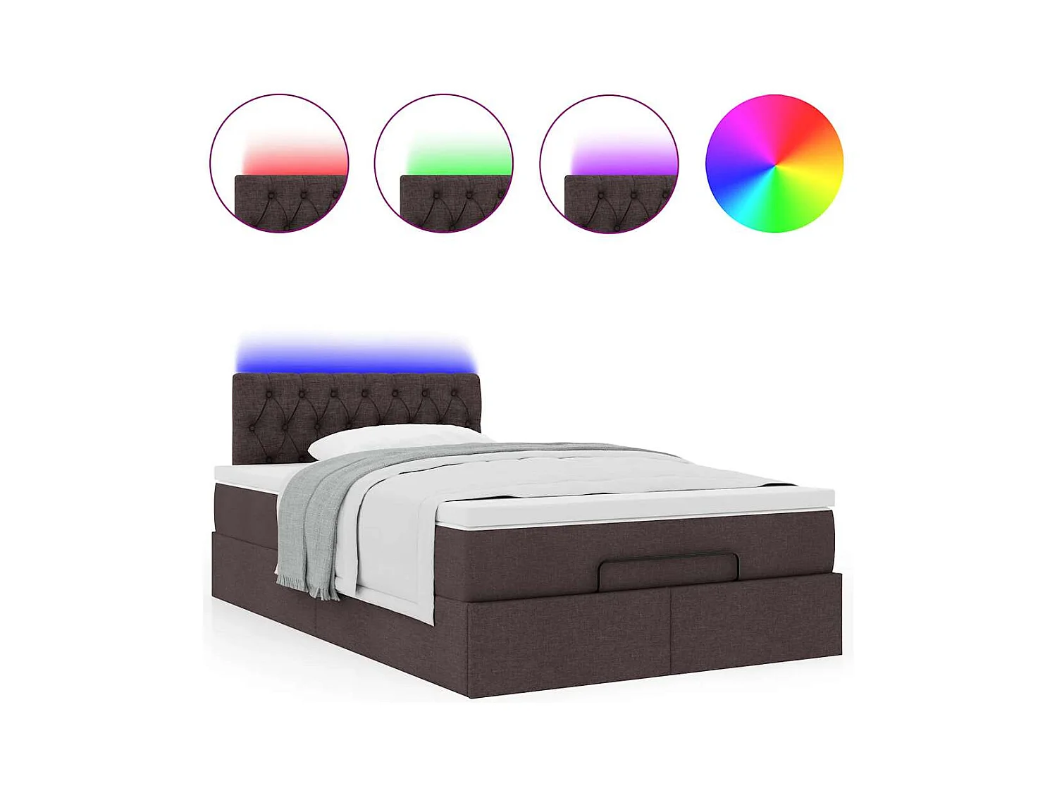 Ottoman-Bett mit Matratze & LEDs Dunkelbraun 120x190 cm Stoff