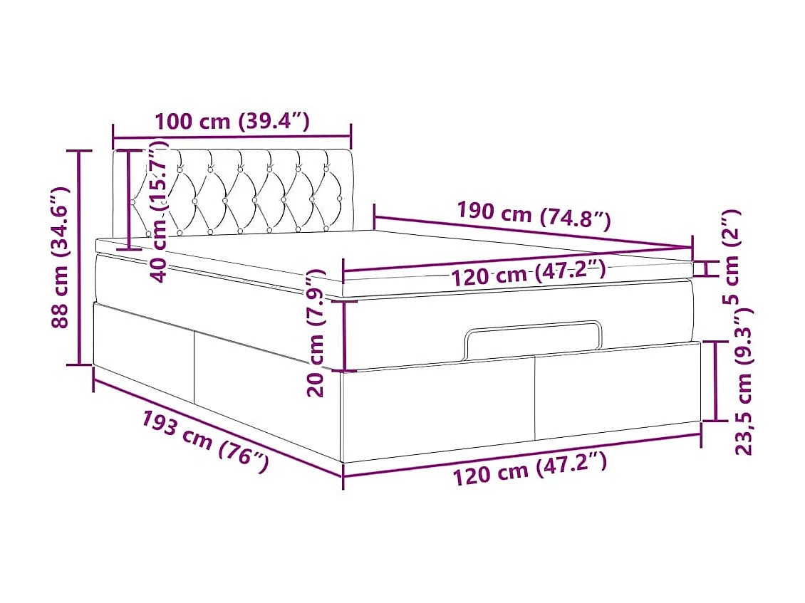 Ottoman-Bett mit Matratze & LEDs Dunkelbraun 120x190 cm Stoff