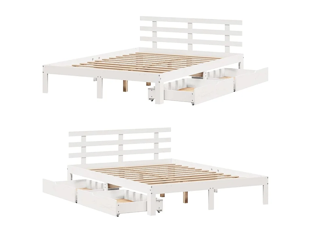 Giroletto con Cassetti Bianco 120x200 cm Legno Massello di Pino