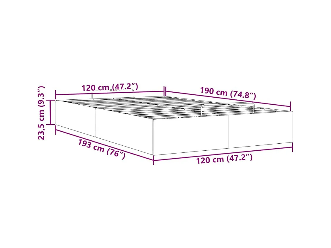 Cadre de lit ottoman sans matelas noir 120x190 cm velours