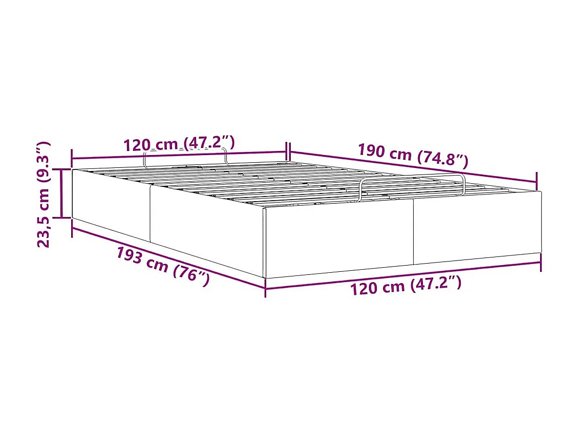 Cadre de lit ottoman sans matelas noir 120x190 cm velours