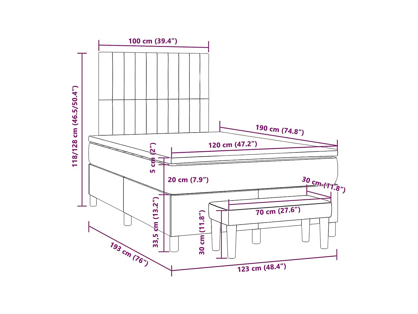 Sommier à lattes de lit avec matelas rose 120x190 cm velours