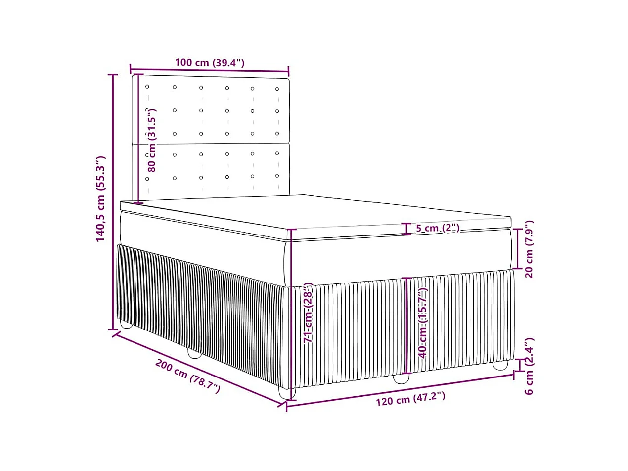 Sommier à lattes de lit avec matelas Taupe 120x200 cm Tissu