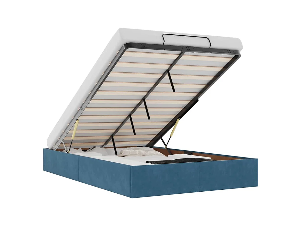 Cadre de lit ottoman sans matelas bleu foncé 120x190 cm velours