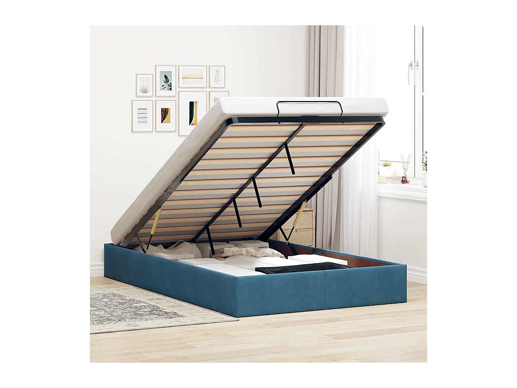 Ottoman-Bett ohne Matratze Dunkelblau 120x190 cm Samt