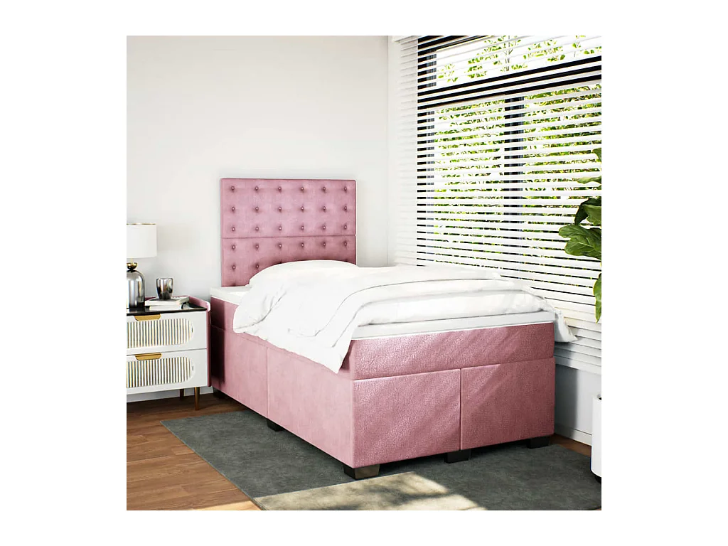 Sommier à lattes de lit avec matelas rose 120x190 cm velours