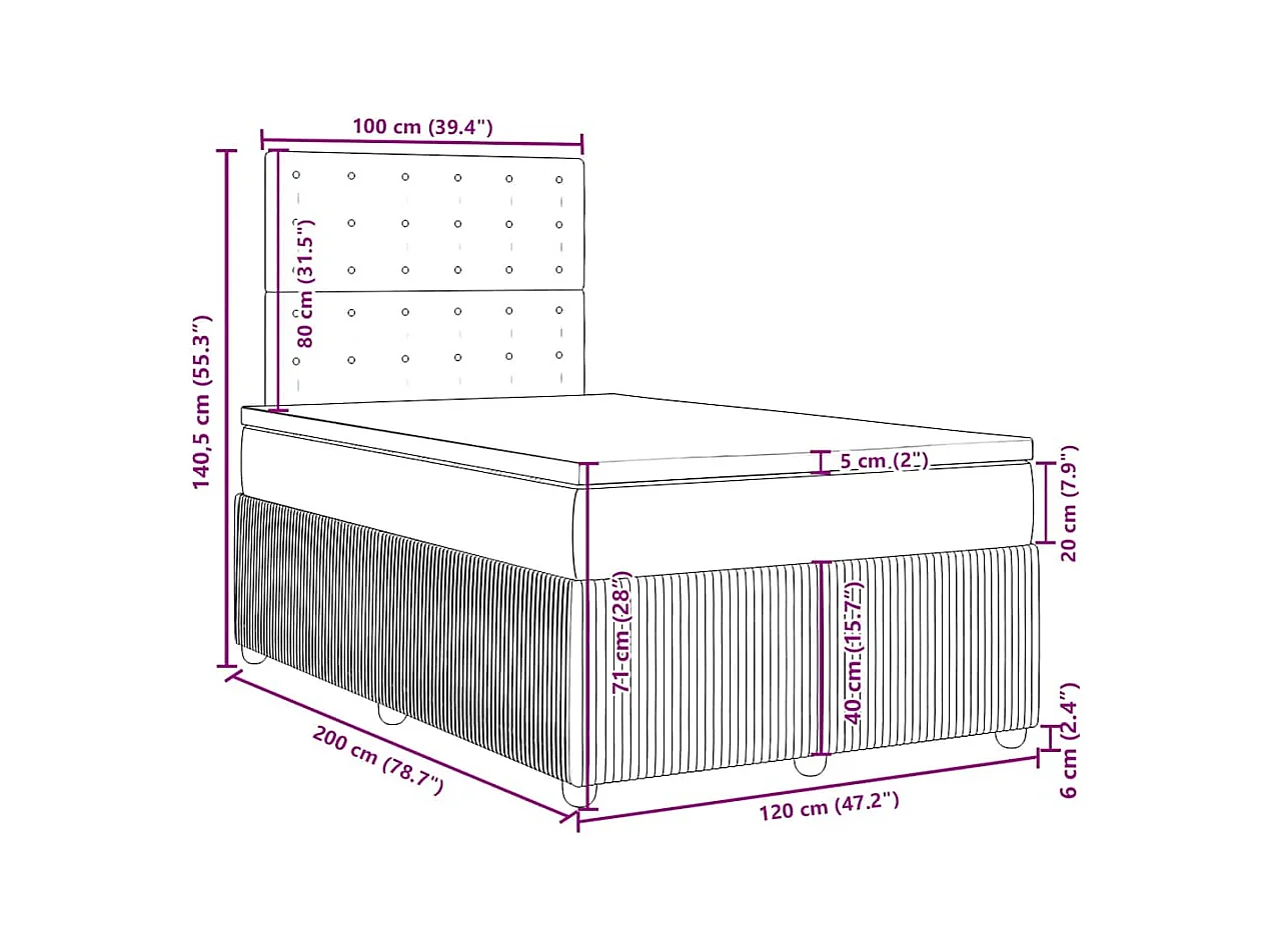 Cama com molas/colchão 120x200 cm tecido azul