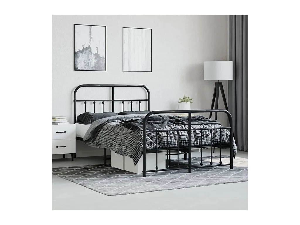 Bedframe met hoofd- en voeteneinde metaal zwart 120x200 cm