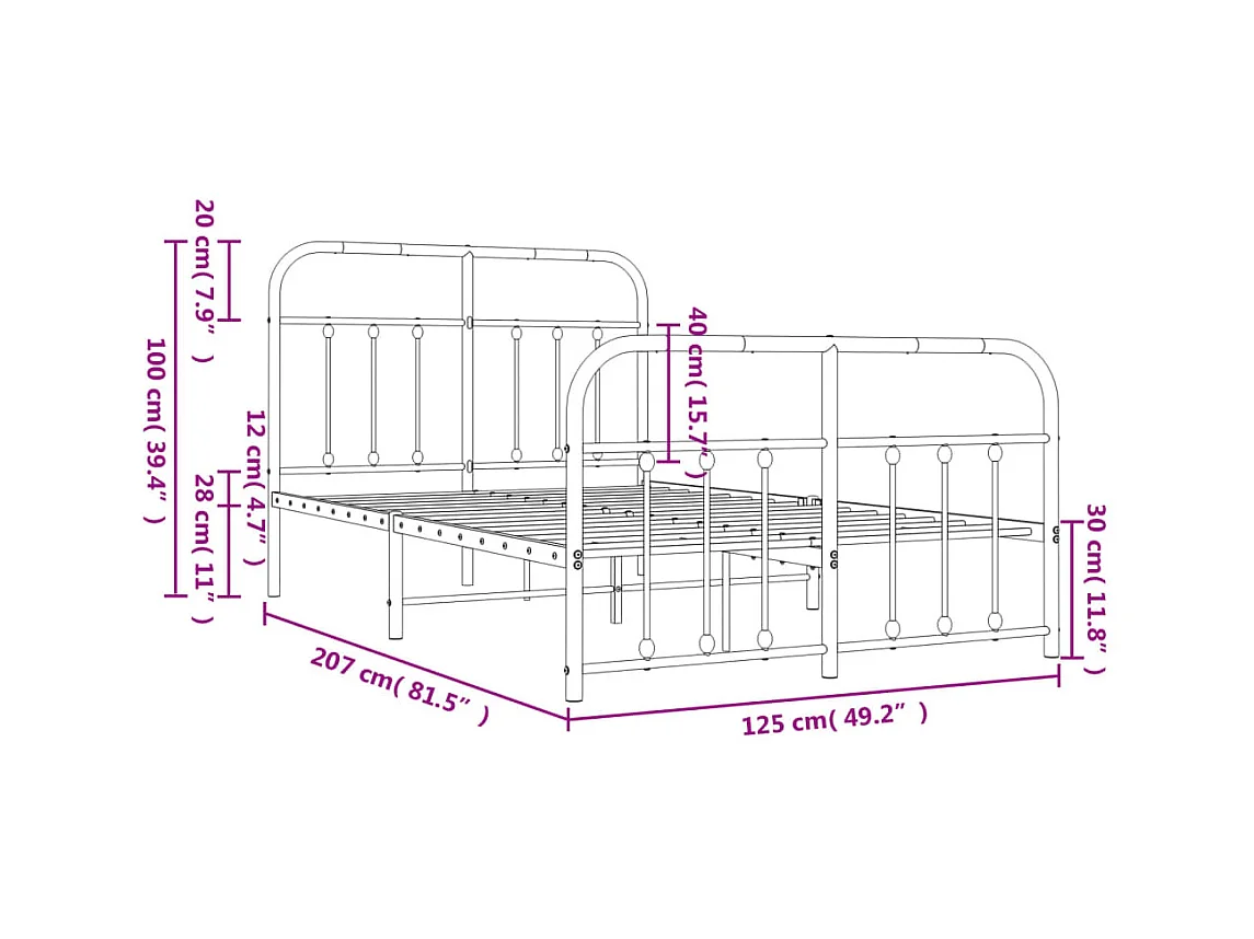 Bedframe met hoofd- en voeteneinde metaal zwart 120x200 cm