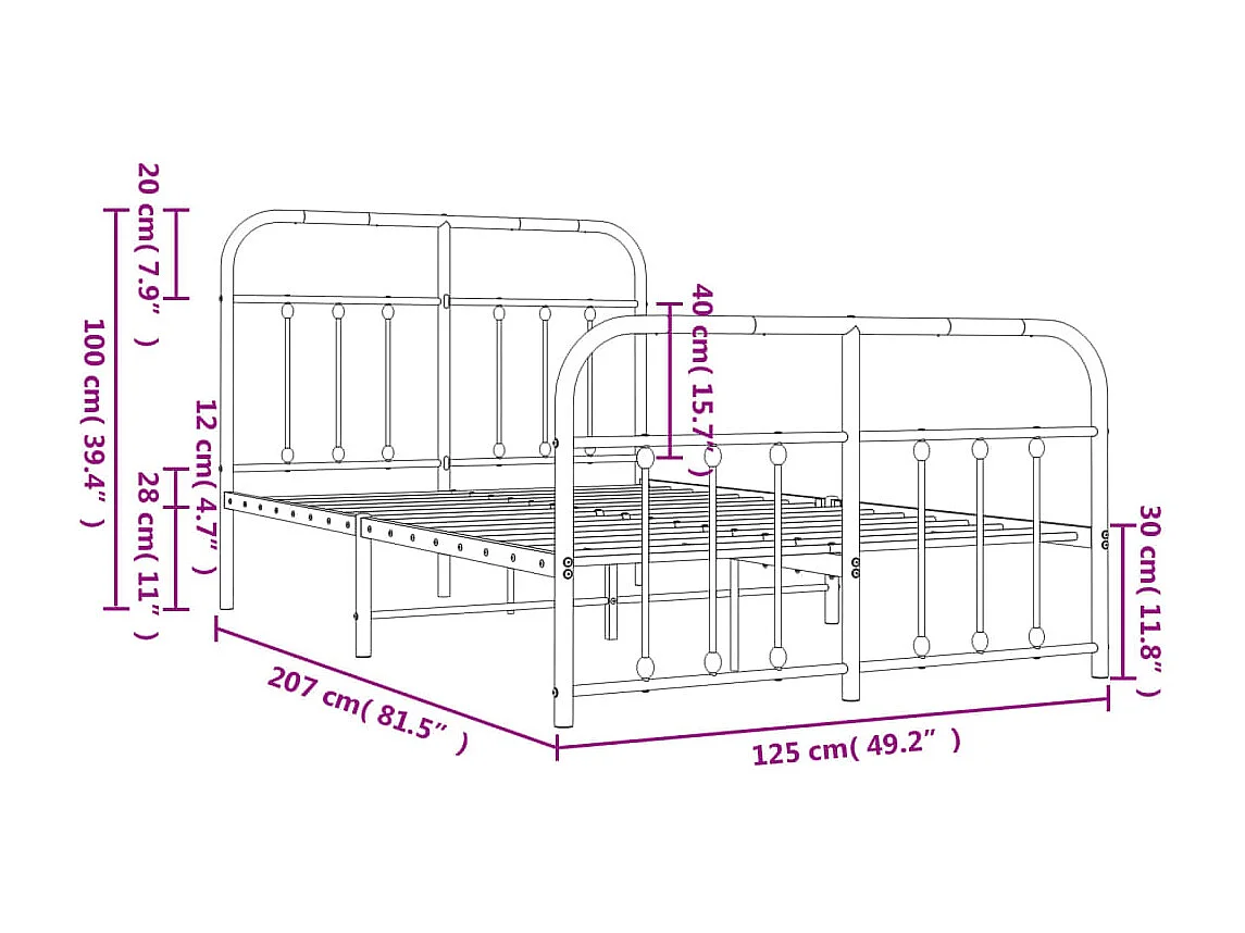 Bettgestell mit Kopf- und Fußteil Metall Schwarz 120x200 cm