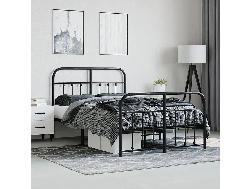 Bedframe met hoofd- en voeteneinde metaal zwart 120x200 cm