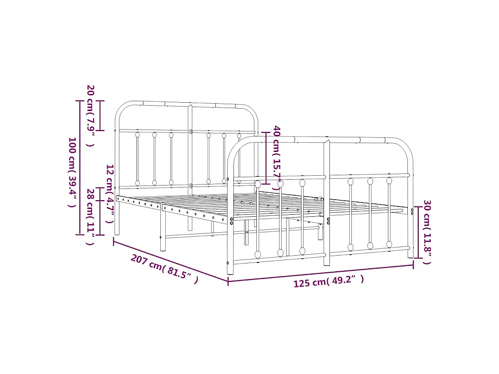 Bedframe met hoofd- en voeteneinde metaal zwart 120x200 cm
