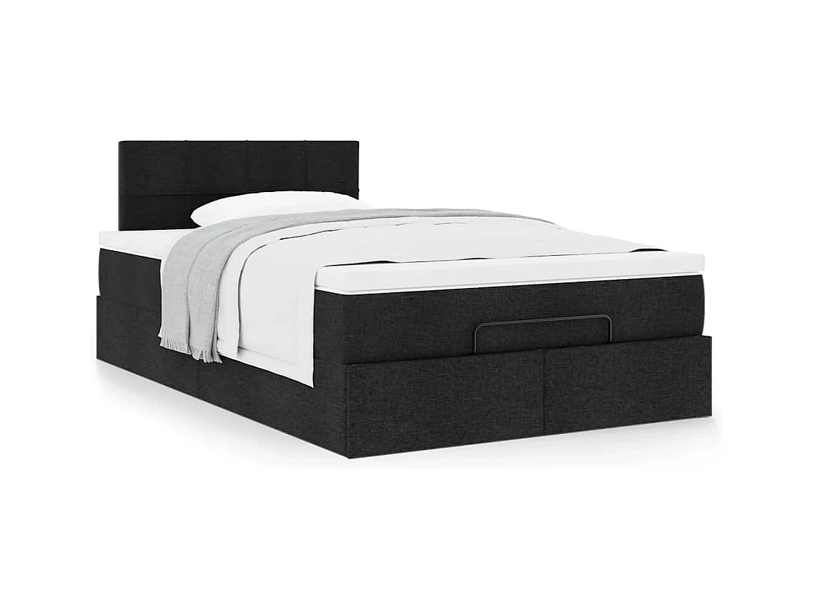 Lit ottoman avec matelas noir 120x190 cm tissu