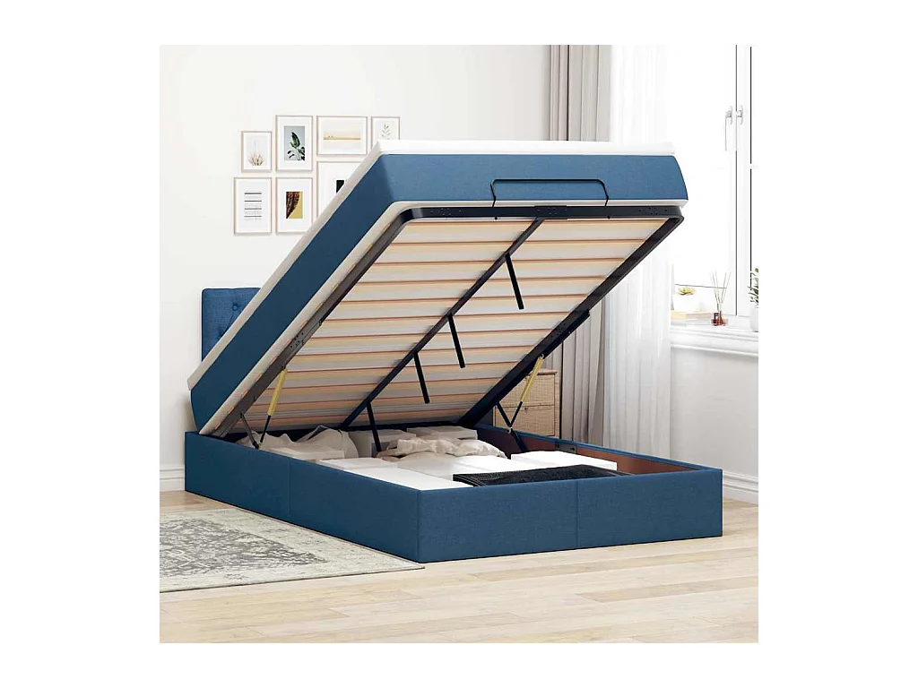 Ottomane Bett mit Matratze & LEDs Blau 120x200 cm Stoff