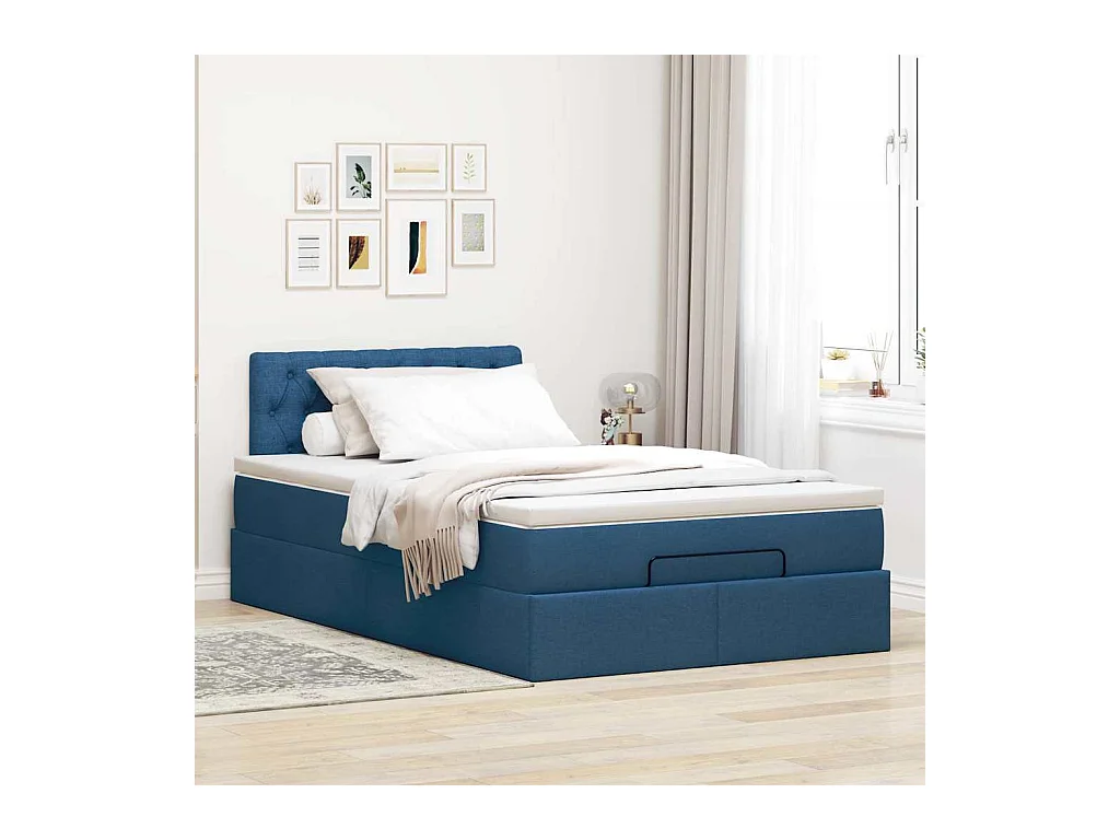 Ottomane Bett mit Matratze & LEDs Blau 120x200 cm Stoff
