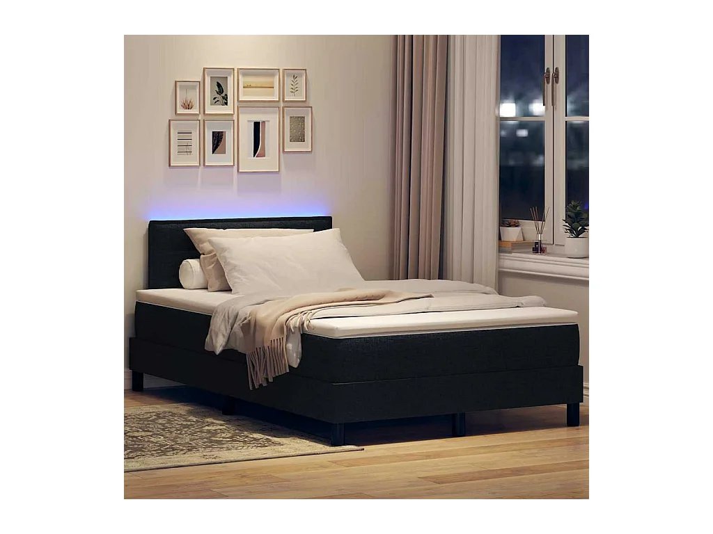 Lit à ressorts avec matelas Noir 120 x 190 cm tissu