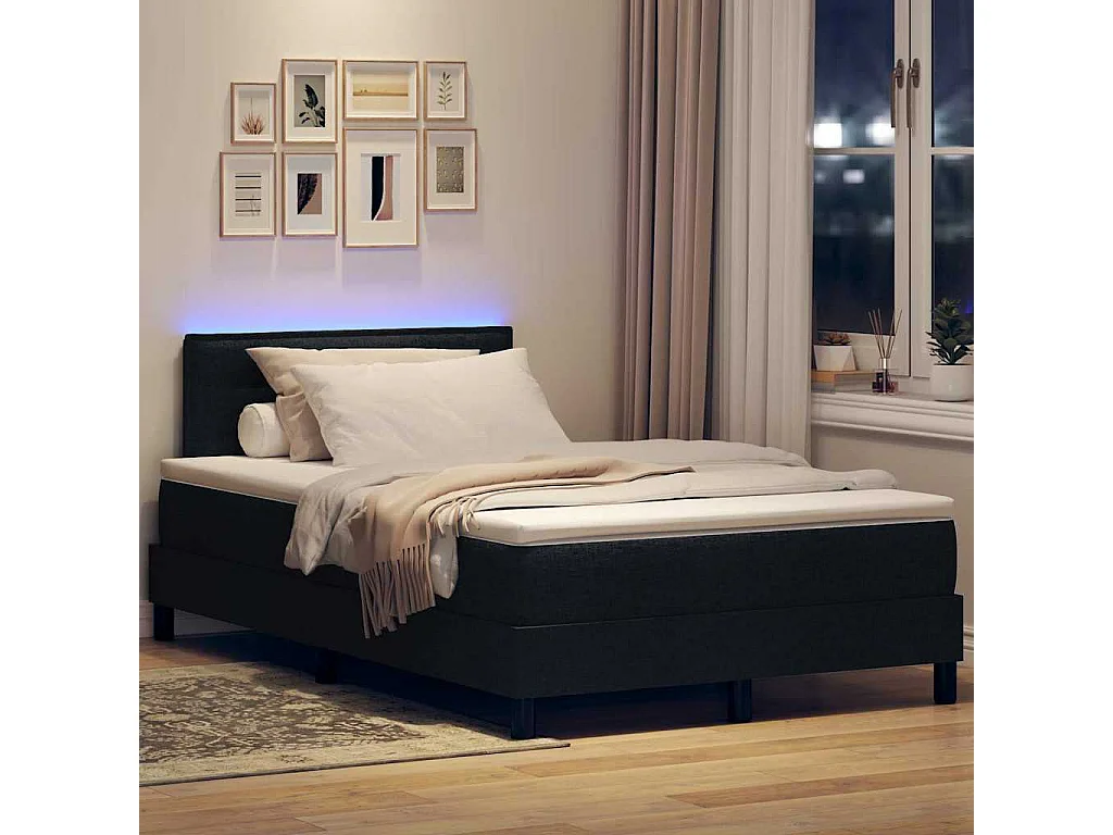 Boxspring bed met LED-stripverlichting Zwart 120 x 190 cm Stof