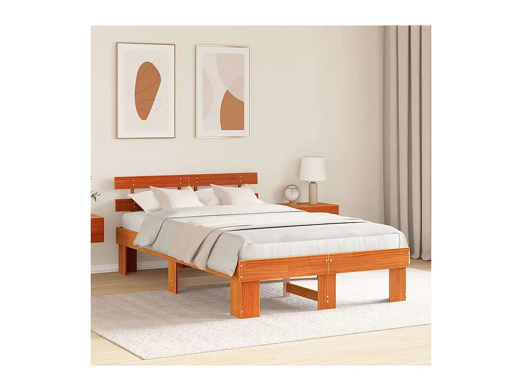 Cadre de lit avec tête de lit Brun cire 120 x 200 cm Pin massif