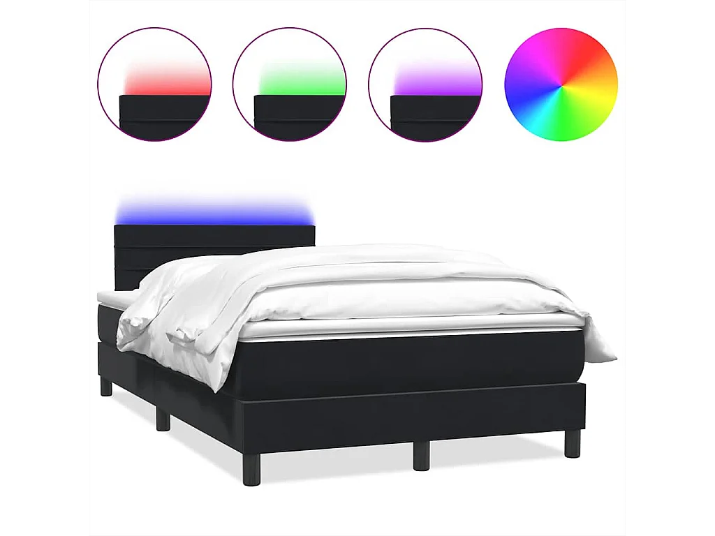 Cama box spring c/ colchão e LED 120x210 cm veludo preto