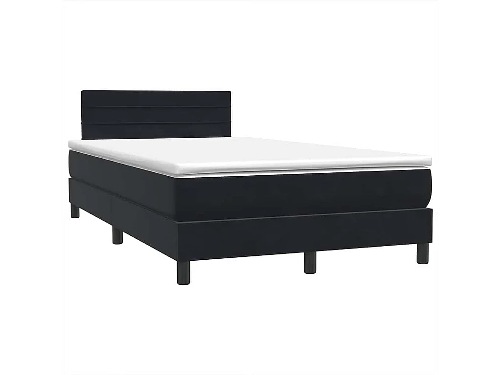 Cama box spring c/ colchão e LED 120x210 cm veludo preto