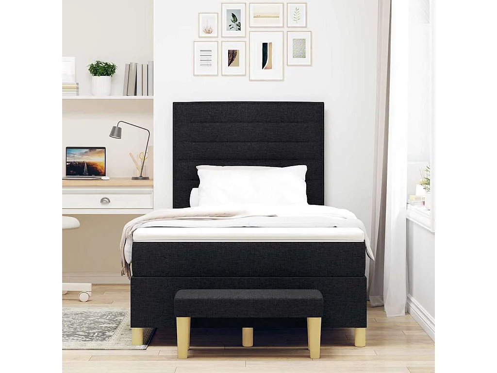 Letto a molle con materasso Nero 120 x 190 cm Tessuto