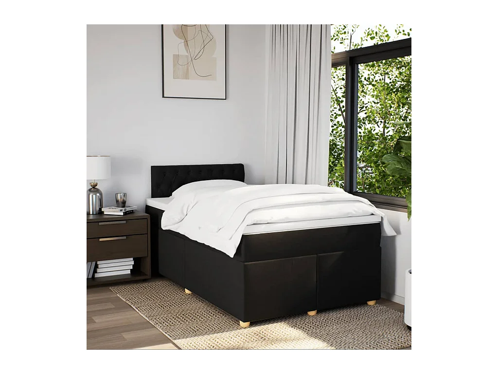 Sommier à lattes de lit avec matelas noir 120x190 cm tissu