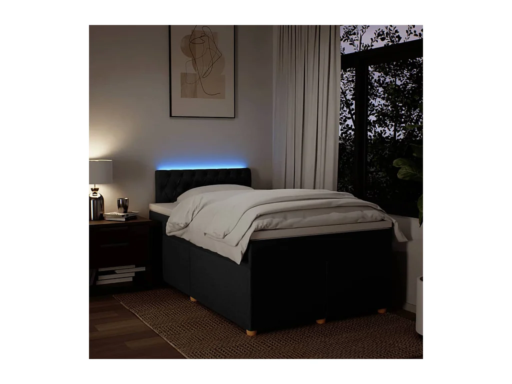 Sommier à lattes de lit avec matelas noir 120x190 cm tissu