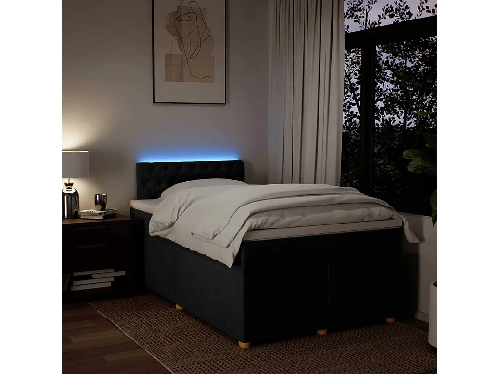 Cama box spring con colchón tela negro 120x190 cm