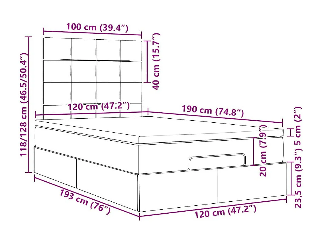 Ottoman bed met matras en LED's 120x190 cm stof donkerbruin