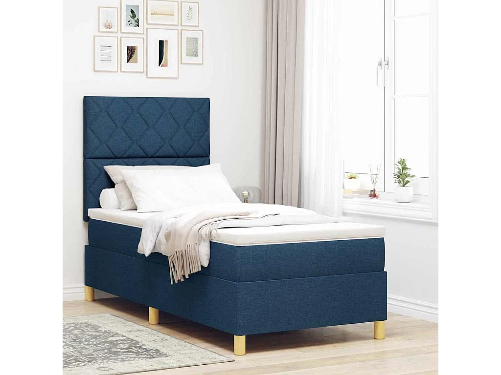 Letto a molle con testiera Blu 100 x 200 cm Tessuto