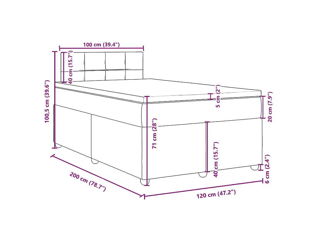 Cama box spring con colchón tela azul 120x200 cm