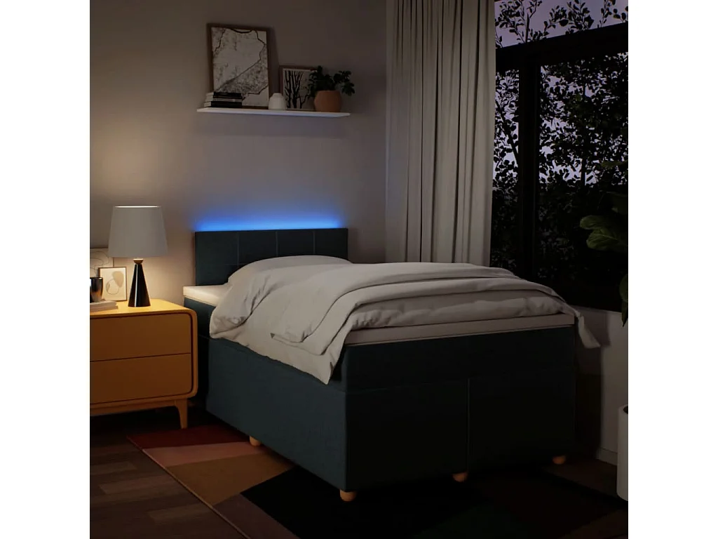Cama box spring con colchón tela azul 120x200 cm