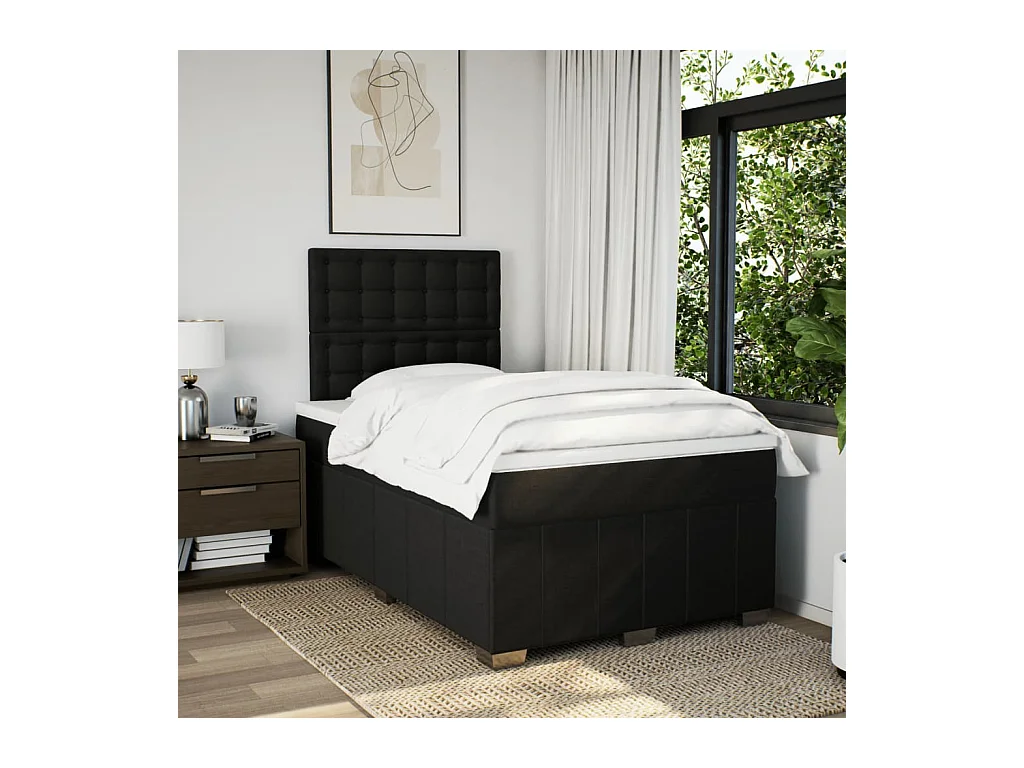 Sommier à lattes de lit avec matelas noir 120x190 cm tissu