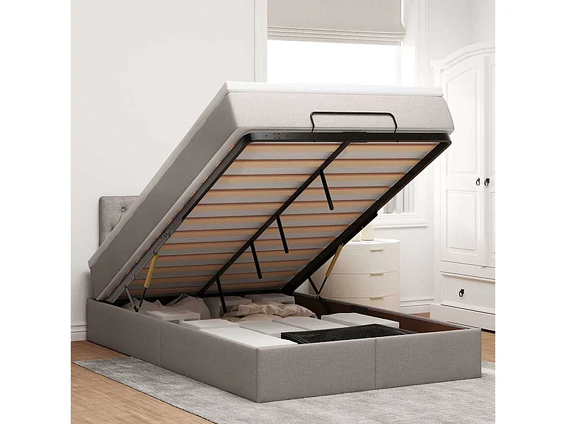 Cadre de lit ottoman avec matelas taupe 120x190 cm tissu