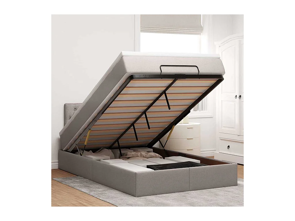 Cadre de lit ottoman avec matelas taupe 120x190 cm tissu