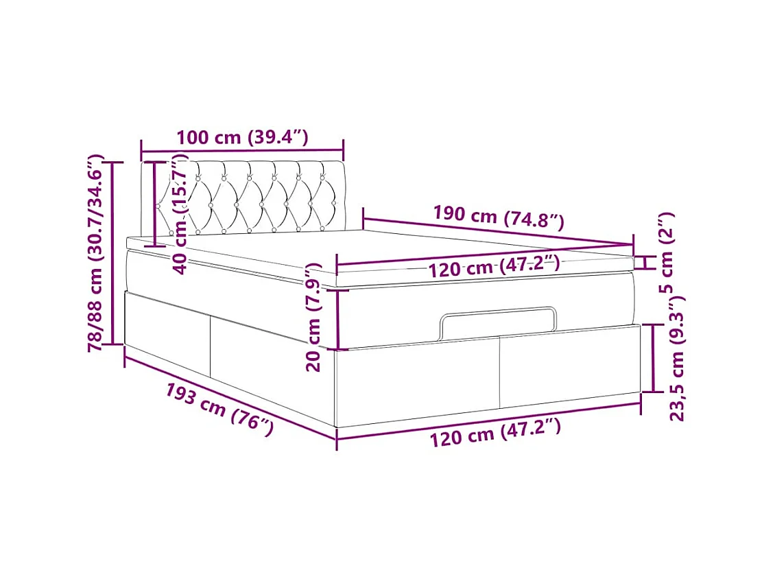 Cadre de lit ottoman avec matelas taupe 120x190 cm tissu