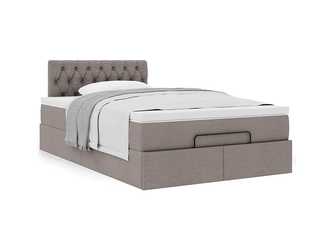 Cadre de lit ottoman avec matelas taupe 120x190 cm tissu
