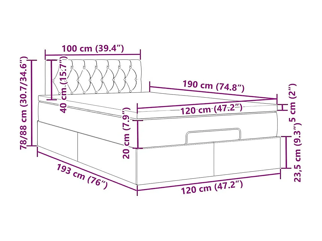 Ottoman-Bett mit Matratze Taupe 120x190 cm Stoff