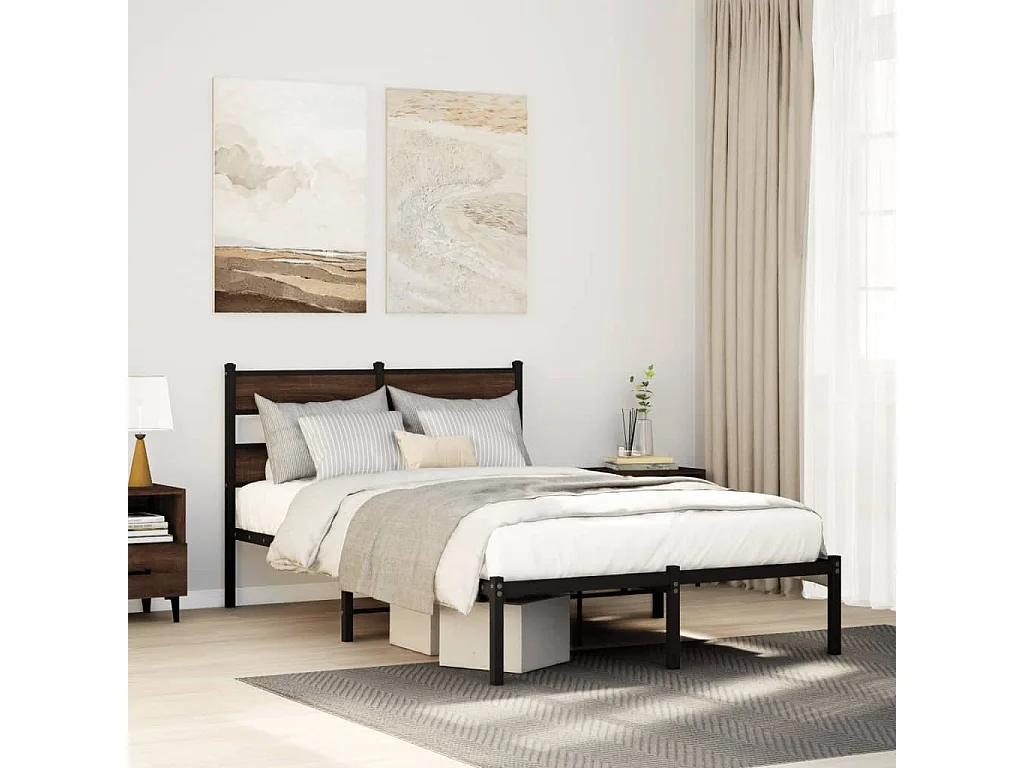 Estructura cama con cabecero sin colchón marrón roble 120x190cm