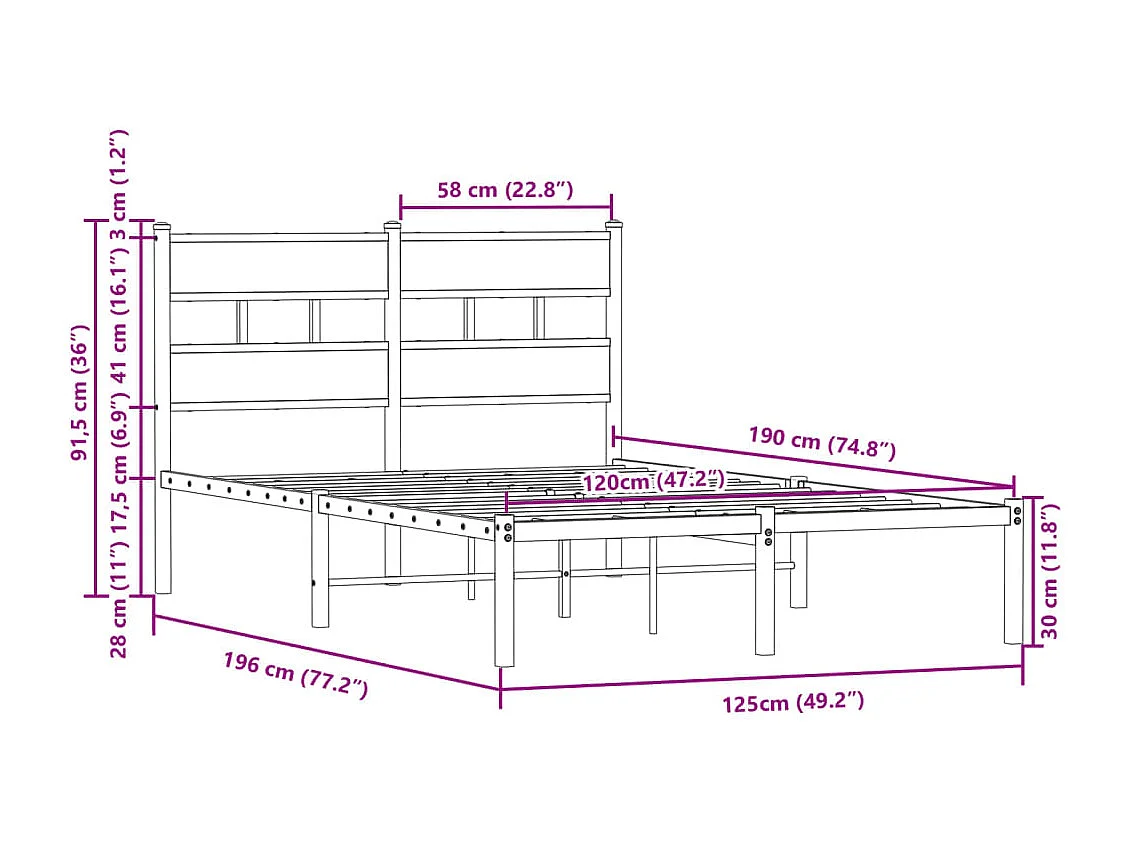 Estructura cama con cabecero sin colchón marrón roble 120x190cm