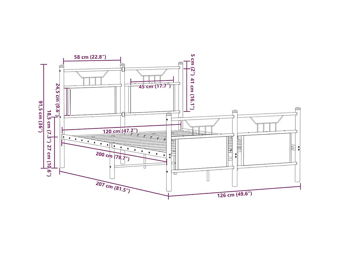 Cadre de lit sans matelas chêne marron 120x200 cm