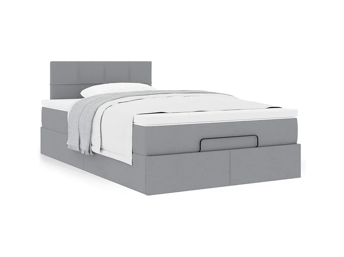 Lit ottoman avec matelas gris clair 120x200 cm tissu