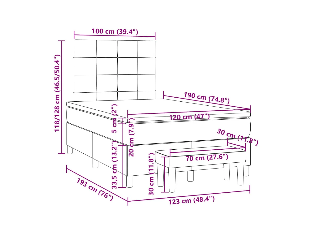 Boxspringbett mit Matratze Taupe 120x190 cm Stoff