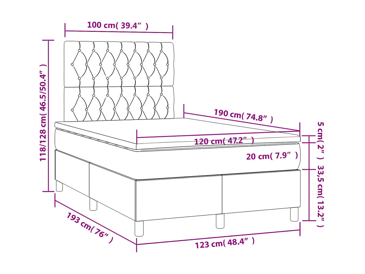 Boxspringbett mit Matratze Blau 120x190 cm Stoff
