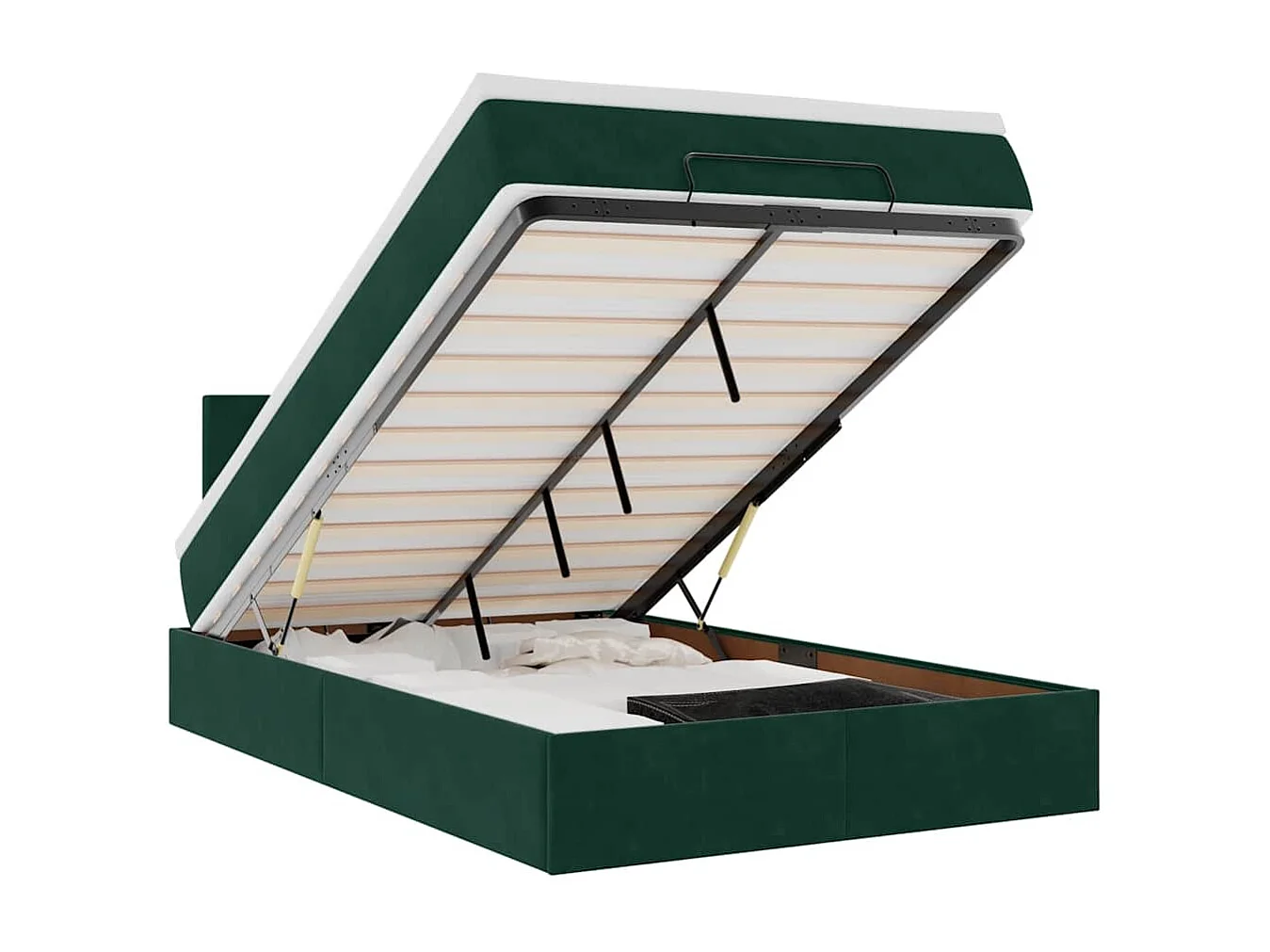 Estrutura de cama otomana com colchão verde escuro veludo