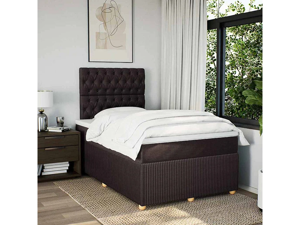 Cama box spring con colchón tela marrón oscuro 120x190 cm