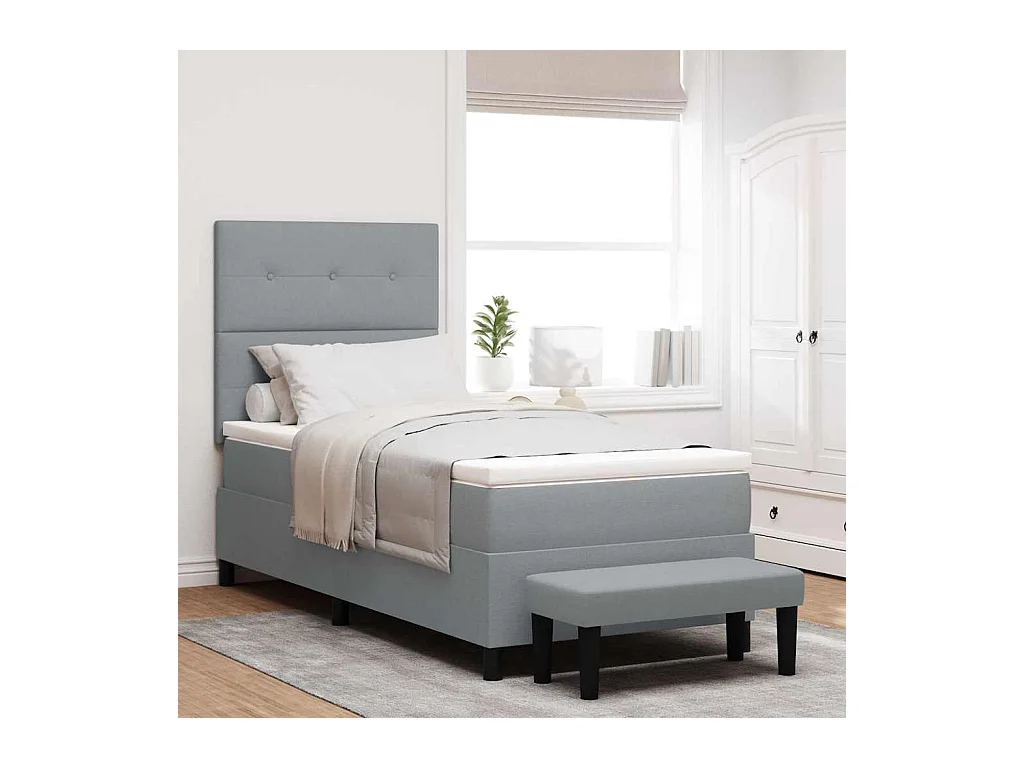 Letto a molle con materasso Grigio chiaro 100 x 200 cm Tessuto