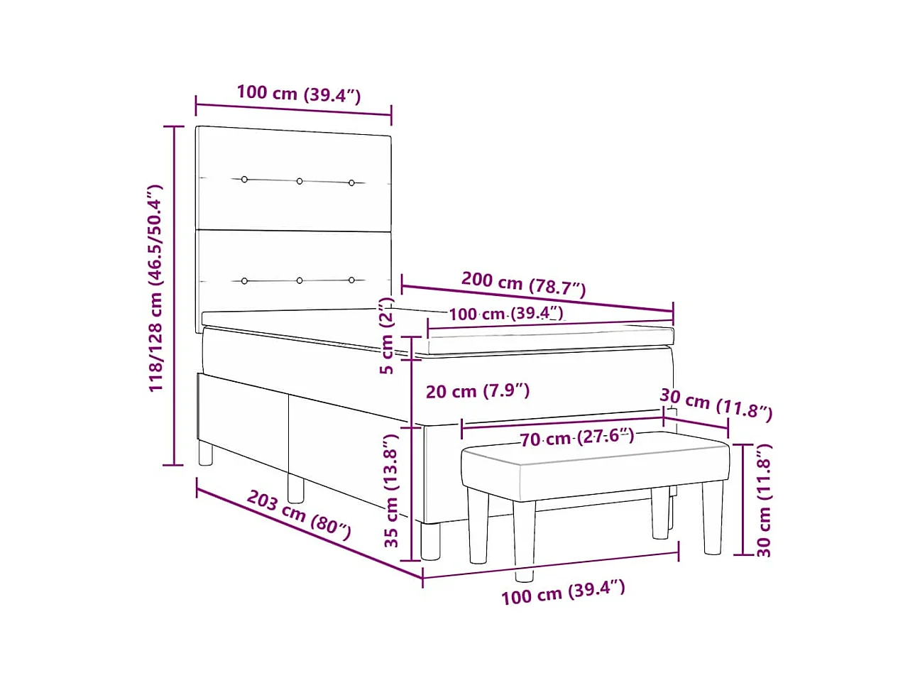 Letto a molle con materasso Grigio chiaro 100 x 200 cm Tessuto