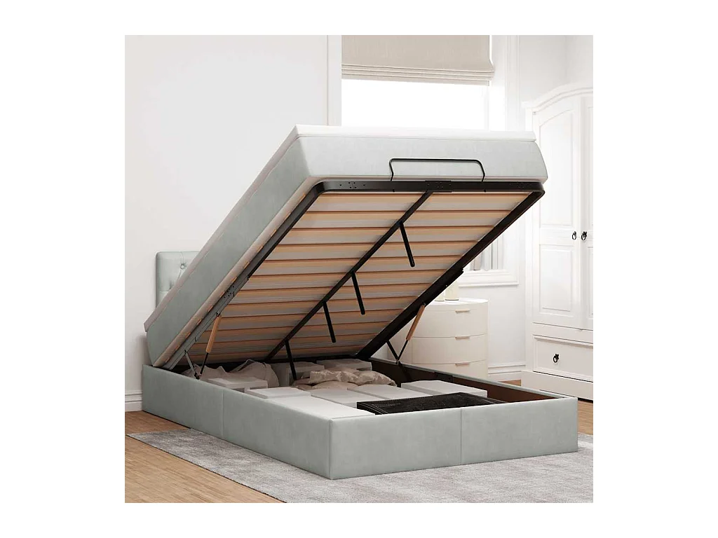 Ottoman-Bett mit Matratze Hellgrau 120x200 cm Samt